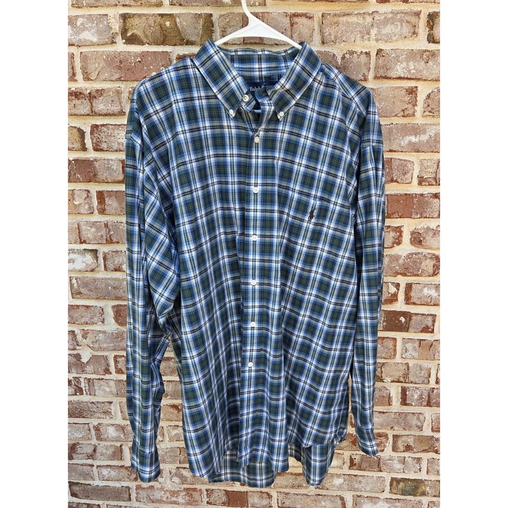 Ralph Lauren Blake Shirt Mens XL Blue Green Plaid Cotton Button Down LS Pony - Picture 2 of 6